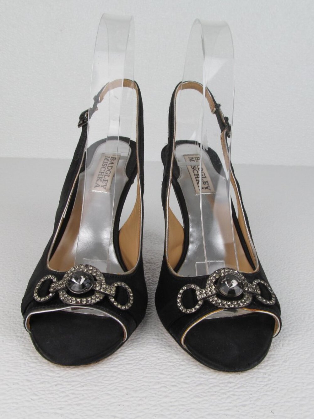 Badgley Mischka Black Satin Crystal Embellished Heels Sandal size 8